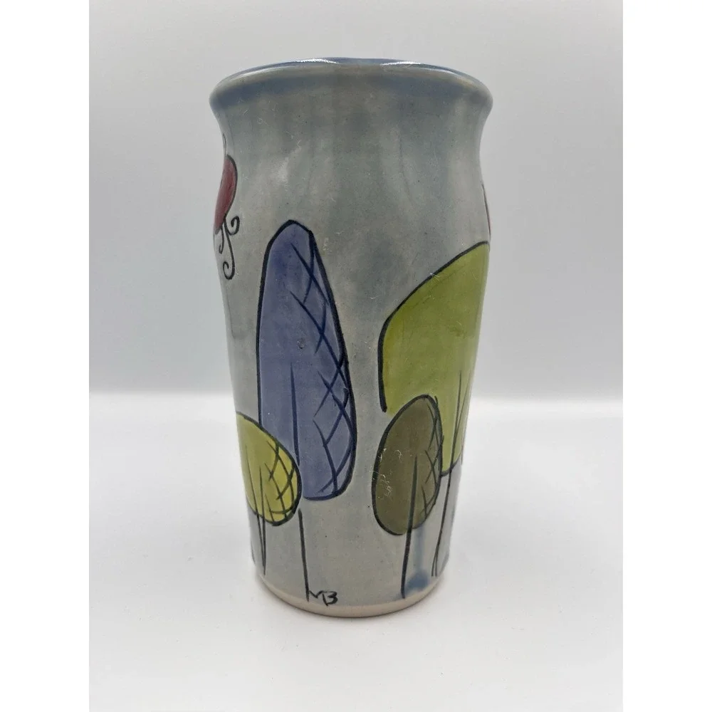 Megan Bernard Swirly Gig Bird Tumbler‎ Pottery Colorful Whimsy Finger Divots